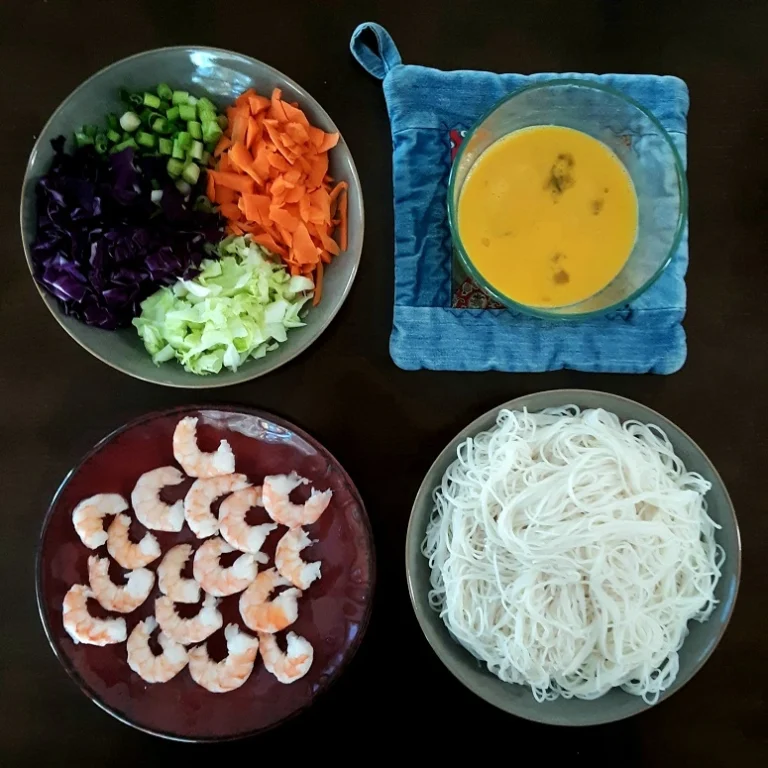 Shrimp Mei Fun Ingredients Prepared and Ready